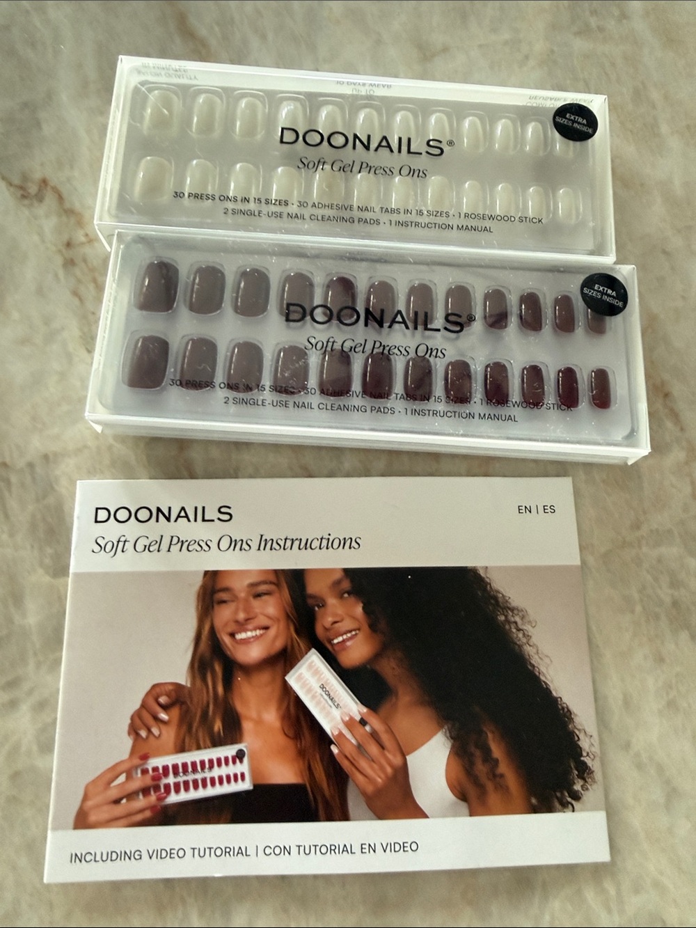 Soft Gel Press-On Nails - Deep Red and pearly white